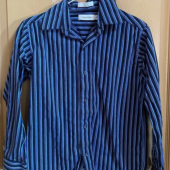 calvin klein boys dress shirt Calvin Klein Boys' Boys Summer Stripe Button-Down Shirt in Blue